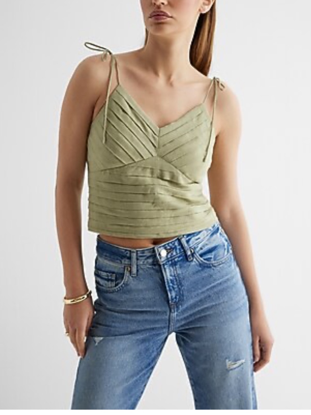 Express Olive Green Pleated Tie-Strap